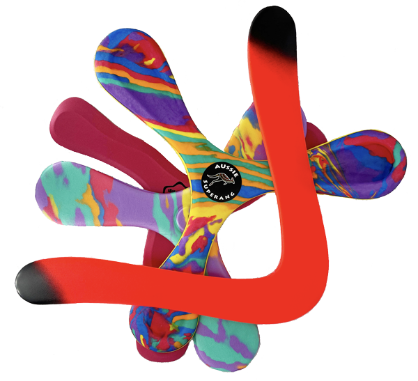 Back to Basic is a 4 Boomerang Collection, FlyingToyz Superangs, Indoor Superang, Outdoor Superang , Oz Icerunner and Aussie Magic Sport Boomerang